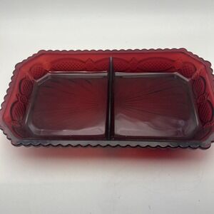 Avon  Cape Cod Collection Ruby Red Divided Relish Candy Tray Dish Mint